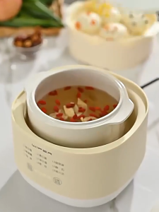 Mini Smart Electric Stew Pot 2-in-1 Ceramic Slow Cooker | Auto Timer Porridge Soup Maker for 1-3 Persons