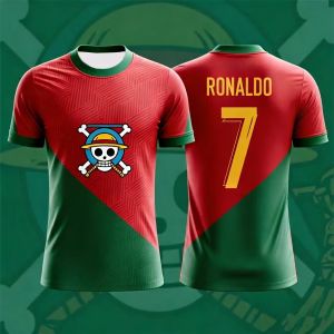 Bandai | Anime Soccer Jersey Luffy Soccer Top Ronaldo No. 7 Shirt Portugal Soccer Shirt Soccer Quick Dry T-shirt for Adults and Kids