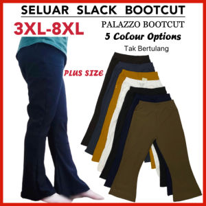 [Ladies Wear] Tak Bertulang Palazzo Bootcut Slack Pants Berpoket / Plain Palazzo Bootcut Pants / Plus Size 3XL-8XL