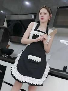 Fashionable Lace Trim Beauty Nail Artist Kitchen Cute Princess New Model Beautiful Apron Customizable Logo Handmade Cotton