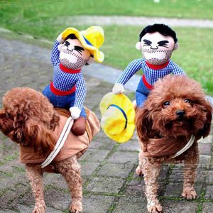 Funny Pet Clothes Cowboy Rider Dog Costume for Dogs Cats Dress Up Clothing With Hat Pet Cosplay