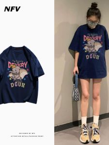 K-style Plus Size Ladies Loose and Lazy Style Cartoon Print Plus Size Short-Sleeved T-shirt Female Trendy Casual White Summer Tops