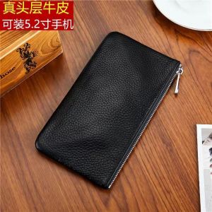 ของแท้ยาวบางเฉียบ หนัง กระเป๋าสตางค์ ผู้หญิง กระเป๋าเงินคลัทช์ ซิป ที่ใส่บัตรโทรศัพท์สไตล์ OL ธุรกิจ โพลีเอสเตอร์ ซับใน