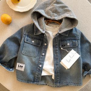 Childrens Denim Jacket Autumn Style Hooded Coat Korean Version Washed Fabric Bear Brand Boys And Girls Fashionable Outerwear