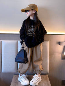 Girls Casual Letter Print T-Shirt Spring Autumn Fashionable Fake Two-Piece Top Cotton Long Sleeve round Neck Loose Fit Kids