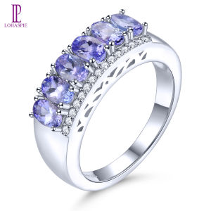 Lohaspie Jewelry Original 1.6 Carats 925 Real Sterling Silver Ring Natural Tanzanite Ring Purple Gemstone Oval Cut Gemstone Tanzanite Ring For Lady Mothers Day Gift Jewelry