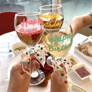 INS Korean Happy Birthday Goblet Disposable Cup Red Wine Champagne Drink Colorful Polka Dot Bow Party