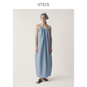 INSIS FEMME | Silk Cotton Abstract Floral Print Strap Cocoon Dress