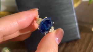 BOCARMAN Ice Cut Zircon Ring 10*14mm Oval Tanzanite Blue Stone Vintage Copper Women Wedding Cocktail Statement Ring