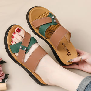 Dép Đế Xuồng Đế Dày Thời Trang Cho Mẹ Đi Ngoài Trời Thường Ngày Đế Mềm Màu Khối Đế Cao Su Chống Thấm Nước Dép Đế Bằng Đế Xuồng