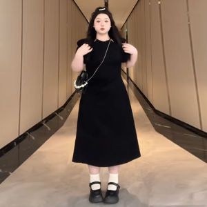 plus Size French Hepburn Style Hollow out Dress Summer Slimming Waist A-Line Long Skirt Elegant plus Size Womens Clothing