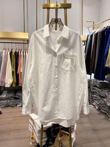 เสื้อเชิ้ตแขนยาวทรงหลวมสไตล์เกาหลีสำหรับผู้หญิง ฤดูใบไม้ผลิและฤดูใบไม้ร่วง สไตล์เรียบง่าย แขนยาวปานกลาง