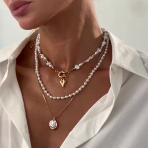 Ingemark 3Pcs/Set Delicate Imitation Pearl Chain Necklace for Women Bridal Elegant Love Heart Pendant Choker Wedding Jewelry New