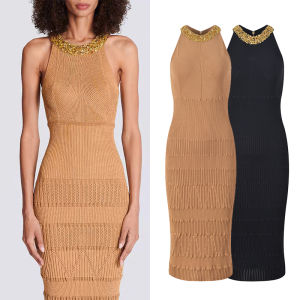 High-End Parisian Luxury Summer Sleeveless Knitted Wrap around Mid-Length Vest Dress Elegant Slim-Fit Gown for Women