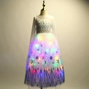 LED Light Up Elsa Dresses for Girls Kids Carnival Christmas Party Gown Childrens Cosplay Party Clothes Girls Long Sleeve Dresses