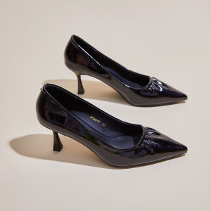 รองเท้าส้นสูงหนังนิ่มสีดำสำหรับผู้หญิง ทรงหัวแหลมเซ็กซี่ ทรงหัวแหลม รองเท้าส้นเดี่ยว รองเท้าทำงาน รองเท้าแฟชั่น รองเท้าทำงาน