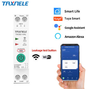 TUYA 1P+N 63A WIFI Smart Switch Energy Meter Metering Circuit Breaker Voltage Current Leakage protection Relay MCB Timer