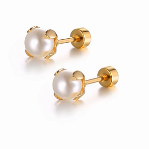 Gold Pearl Stud EarringGold Stainless Steel Earrings for Women Hypoallergenic