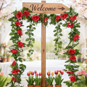 Artificial Rose Silk Hanging Flowers Wedding Wreath Wall Arch Festival Rattan Fake Plants Outdoor Yard Garland Home Room Decora