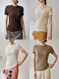 เสื้อยืดคอกลมทรงสลิมฟิต OWNSONG ผ้าฝ้าย 100% ทรงพอดีตัว แขนสั้น ทรงพื้นฐาน เสื้อผ้าทำงานฤดูร้อน ทรงเข้ารูป