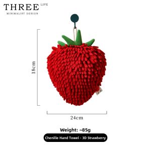 THREE LIFE | Cute Large Eyes Chenille Strawberry Shape Creative Hanging Hand Towel