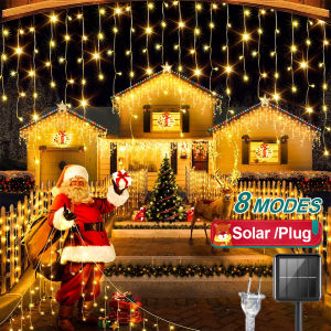 120/96LED Christmas Lights Solar /Plug Ice Bar String Lights Outdoor Waterproof Fairy Lights Christmas Decorations 8 Modes Garden Light Indoor Halloween Christmas Thanksgiving Christmas Eve New Year Wedding Graduation Party Decoration Atmosphere Light