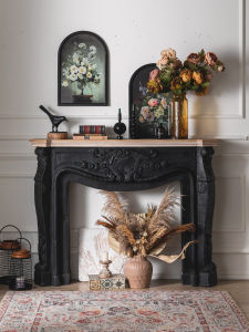 French Fireplace Decorative Cabinet Black Fireplace Mantel Retro House Living Room Entrance For Home American Shelf Carved