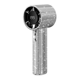 Portable Handheld Fan Digital Display Cooling Gadget 199 Speeds Neck Hangable Rhinestone Hand Fan with Digital Display for Beach