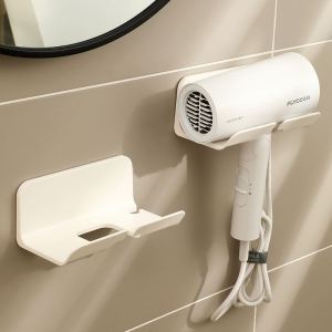 Bathroom Wall Mounted Hair Dryer Holder Plastic Storage Organizer Makeup Room Hairdryer Stand No Drilling Required