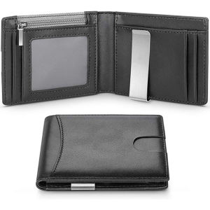 DIENQI Sợi Carbon Rfid Slim Thẻ Nam Cao Cấp Nhỏ Ngắn Bi-Gấp Gọn Billfold Ốp Lưng