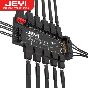 JEYI | JEYI 4Pin PWM & 5V 3Pin ARGB with SATA 15Pin Power 5 Way Sync Fan Hub CPU Cooling Fan Addressable RGB Lighting PCB Splitter
