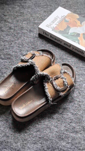Sandal Selop Karet Wanita Hak Sedang Youth Balance Motif Gesper Kain 2386-A2