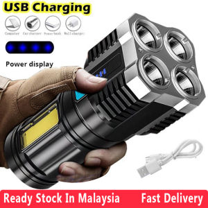 4-core Super Bright Flashlight Home USB Rechargeable LED Torch Light Powerful Portable Outdoor Waterproof Long-range COB Electric Torch With Side Lights 4 Modes Battery Display lampu suluh paling terang dan jauh japan torchlight lampusuluh