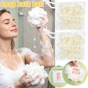 Soft Mesh Bath Loofah Bag / Integrated Soap Storage Shower Ball / Comfortable Body Exfoliating Scrubber / Portable Drawstring Design Skin Care Bath Supplies