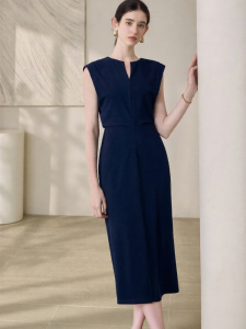 Roey s house | Summer Office Wear Sleeveless Dress Slim-fit Knitted Blue