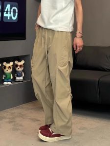 Quần Ống Đứng American Pleated Ice Silk Dry Fast Men Summer Thin Drapey Vibe Flared Apparent Leg Length Casual Pants