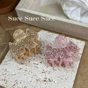 Spring New Acetate Full Diamond South Korea Dog Shape Cute Medium Size Hair Claw Elegant Half Tie Shark Clip Small Hairclip