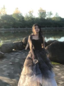 ชุดราตรีสไตล์เจ้าหญิงสีดำ ชุดราตรีประดับเลื่อมหรูหรา กระโปรงทรงเอเอวสูง ชุดราตรีสำหรับงานวันเกิดและงานแต่งงาน