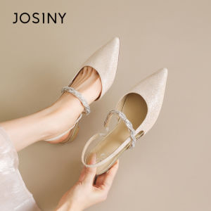 Josiny | Pointed Toe Low Heel Rhinestone Evening Shoes