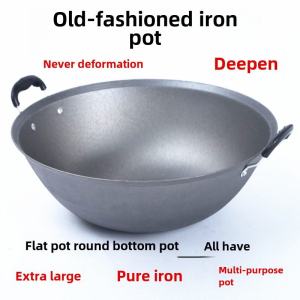 Nồi Nấu Chậm Bằng Sắt Nguyên Chất Dày Kiểu Cũ Có Tai Đôi Nồi Nấu Chậm Bằng Thép Không Gỉ Nồi Nấu Chậm Hình Tròn Đáy Phẳng Không Có Lớp Phủ