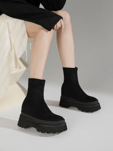 14cm Hidden Heel Stretch Boots Female 2024 New Arrival Small 12cm Socks Boots 10cm Suede Skinny Boots