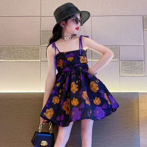 Princess Style Summer Dress for Girls Fashionable Thin Strap Childrens Skirt A-Line Skirt Lightweight Comfortable Fabric