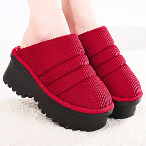 รองเท้าแตะผ้าฝ้ายส้นสูงสำหรับผู้หญิง พื้นยางกันลื่น อบอุ่น สวมใส่ในบ้าน พื้นฟองเบาๆ ทำด้วยมือ รองเท้าแตะพื้นหนาสำหรับผู้หญิง