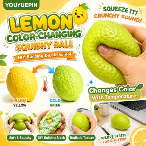 2 Pcs Color Changing Lemon Mango Fidget Toy Thermochromic Fruit Shaped Stress Relief Ball Moldable Slow Rebound TPR Squeeze ASMR Sensory Relaxation Toy for Kids Adults