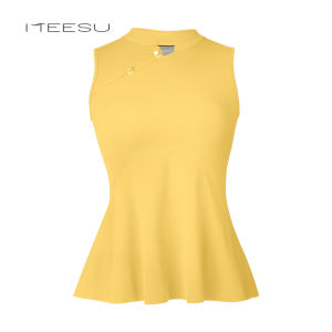 New Color Meisu Yoga Vest Womens Outdoor Wear with Chest Pad Autumn Yoga Clothes Waist Cinching Hem Skirt Top Nylon Material