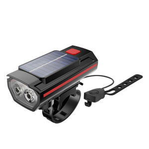 Solar Power Bike Light with Horn Bicycle Headlight Flashlight Taillight Cycling Front Rear Lamp Bike Light Set for Night Riding