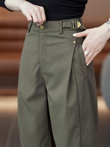Military Green Work Pants High Waist Womens Style Cool Straight Leg Trousers Slimming Wide Leg Pants Casual Commute Style