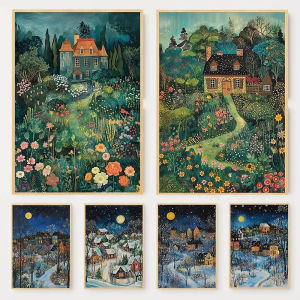 Paper Jigsaw Puzzle 1000Pieces Village Garden Four Seasons Cottages Landscape Art Wall Decor Gift