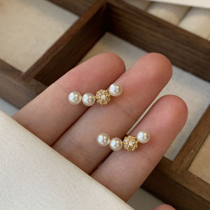 Miniature S925 Silver Needle French Smile Arc Pearl Earrings Women Luxury Elegant Design Alloy Plated Gold Female Ear Jewelry