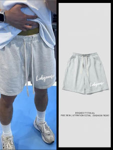 Mens Pure Cotton Grey Shorts Summer Trendy American Casual Loose Five-Point Sports Outdoor Wide Leg Beach Pants